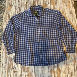 Cabela's L Woman’s Blue and White Plaid Button Down Pocket Cotton Shirt L